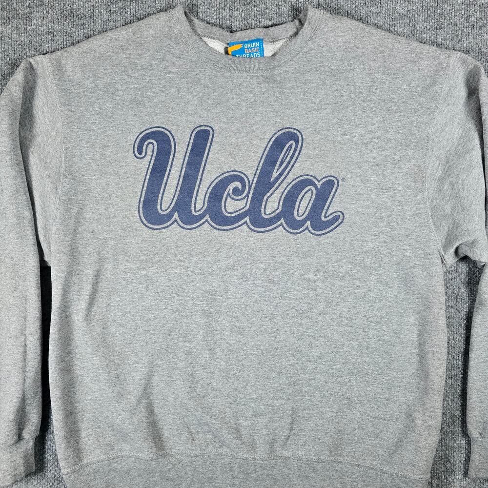 UCLA Bruin Basic Threads Men's Crew Neck Sweater - Script Print - Gray - Large - Picture 2 of 16